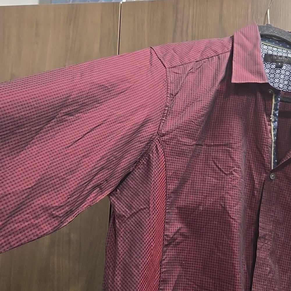 TED BAKER LONDON-Long Sleeve Button-Up Dress Shirt-Red Wine-Size 5(Slim XL) - Picture 8 of 17